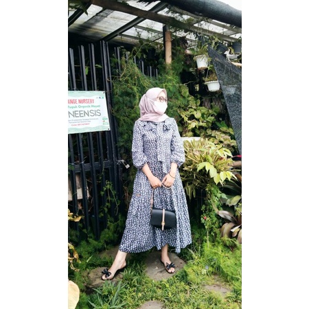 Roris Fasion Midi Dress | Gamis motif  untuk remaja dan dewasa + Free masker