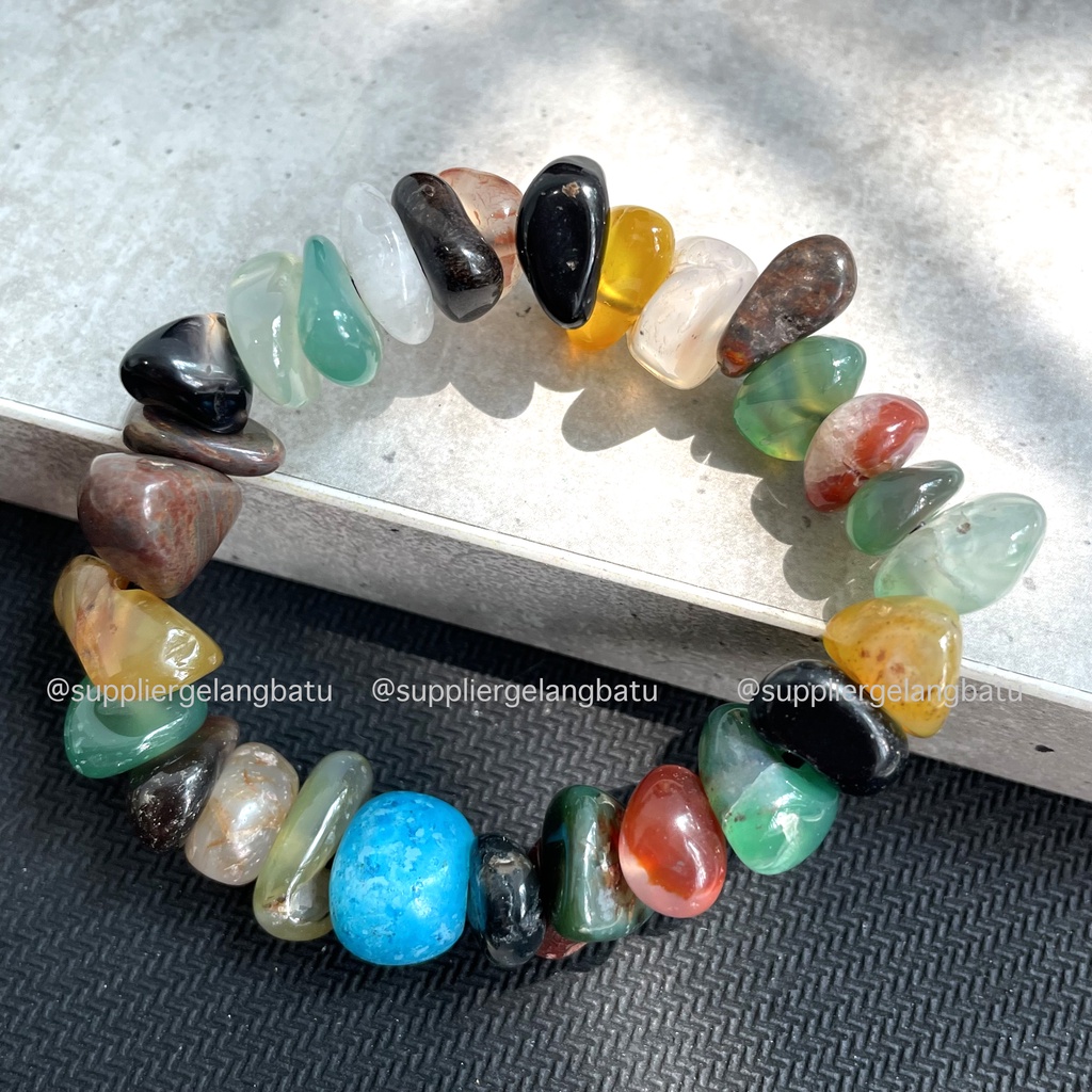 Gelang Kerikil Besar Multicolor Onyx 2CM Warna Warni Etnik Mix Warna