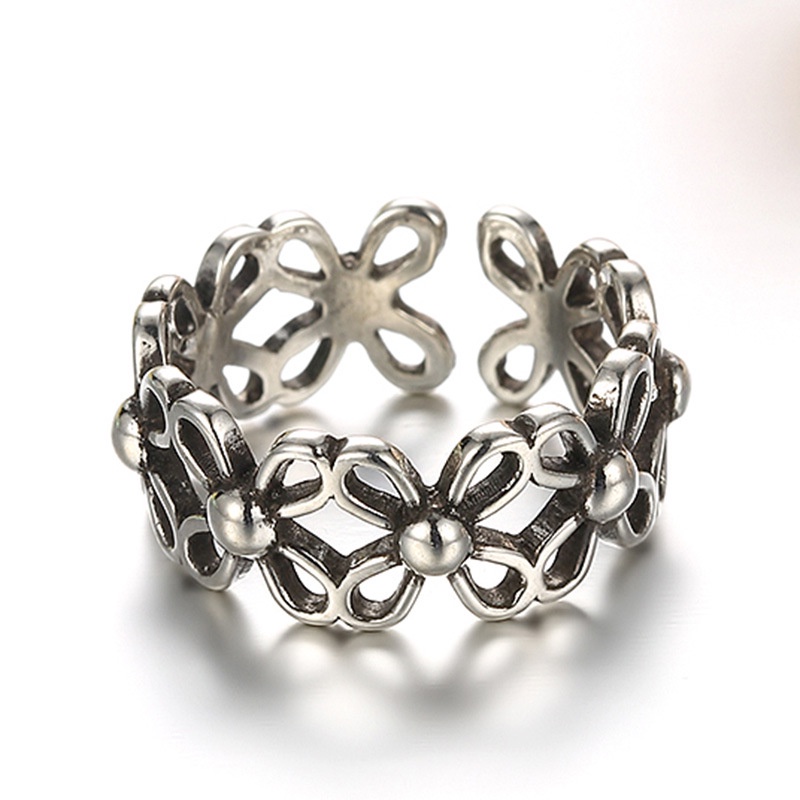 cincin perak 925 asli untuk wanita/Cincin yang Dapat Disesuaikan Kupu-kupu cinta daun Perhiasan Retro