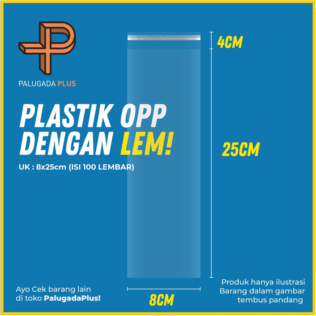 

PLASTIK OPP LEM UK 8x25cm +4cm (LEM) 1pack isi 100