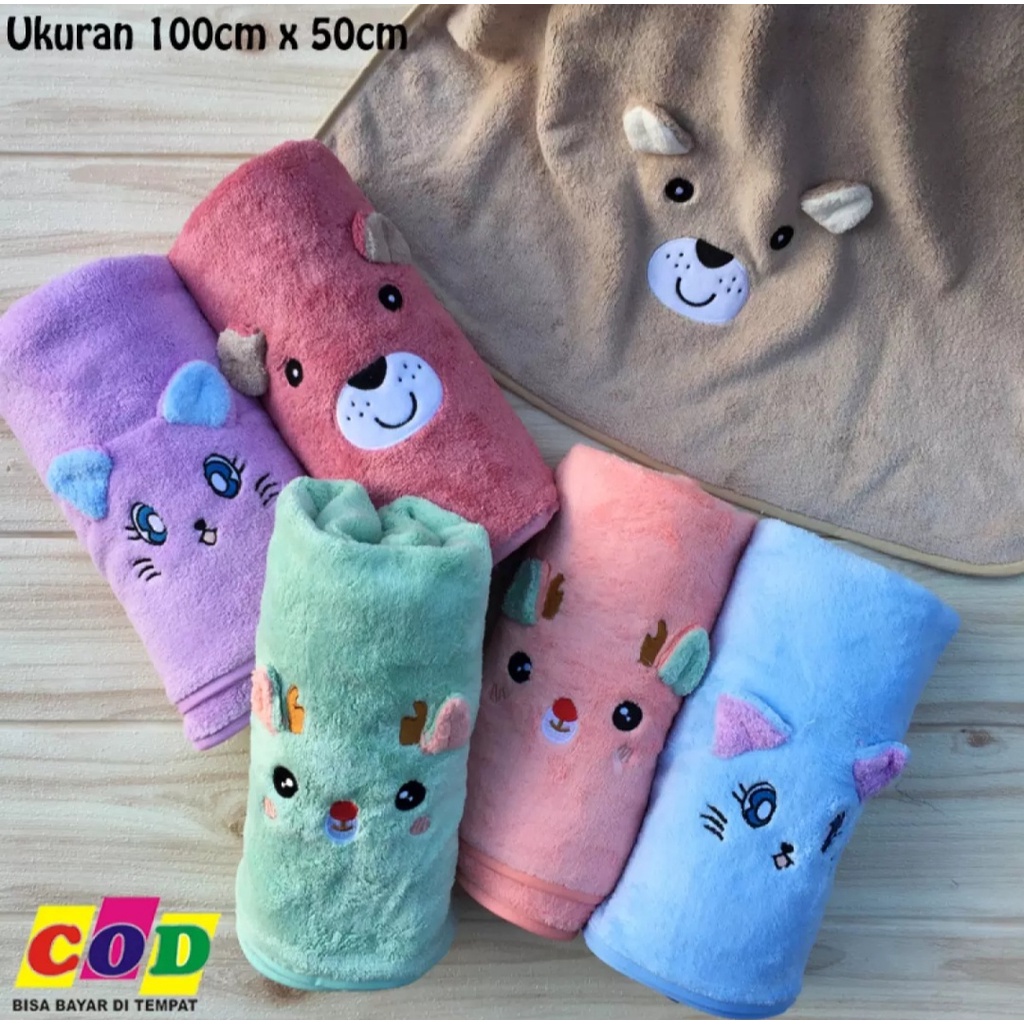 Termurah !!! Grosir Handuk bayi karakter kuping microfiber super lembut 50x100, 60x120 cm