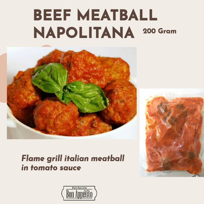 

Beef Meat Ball Napolitana 200 Gram / Meat Ball Sauce / Saus Pasta Instan / Ready To Cook