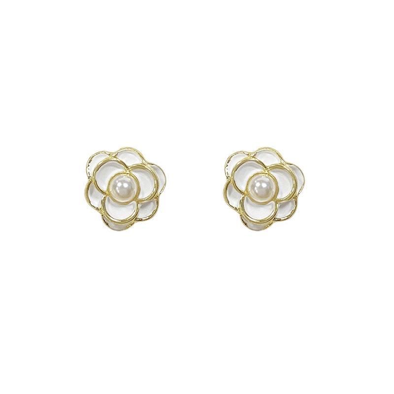 Anting Stud Desain Bunga Camellia Warna Putih Gaya Korea Untuk Wanita