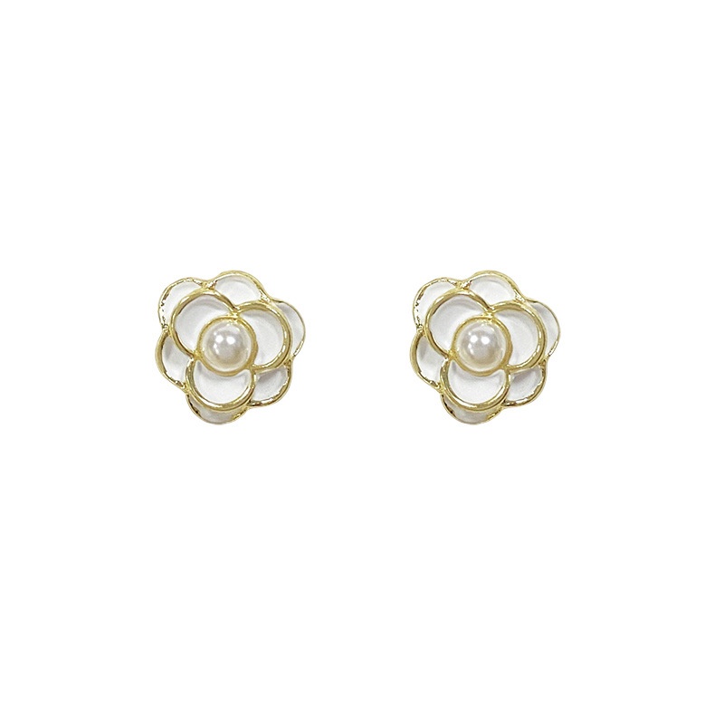 Anting Stud Desain Bunga Camellia Warna Putih Gaya Korea Untuk Wanita