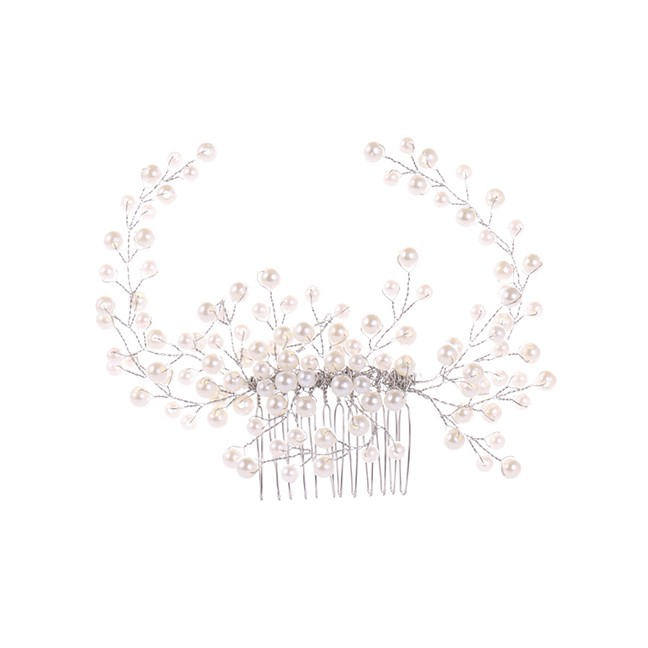 LRC Aksesoris Rambut Fashion White Full Pearl Decorated Hair Accessories F04386