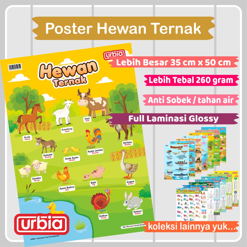 POSTER HEWAN TERNAK - Urbia Poster Edukasi Anak Balita