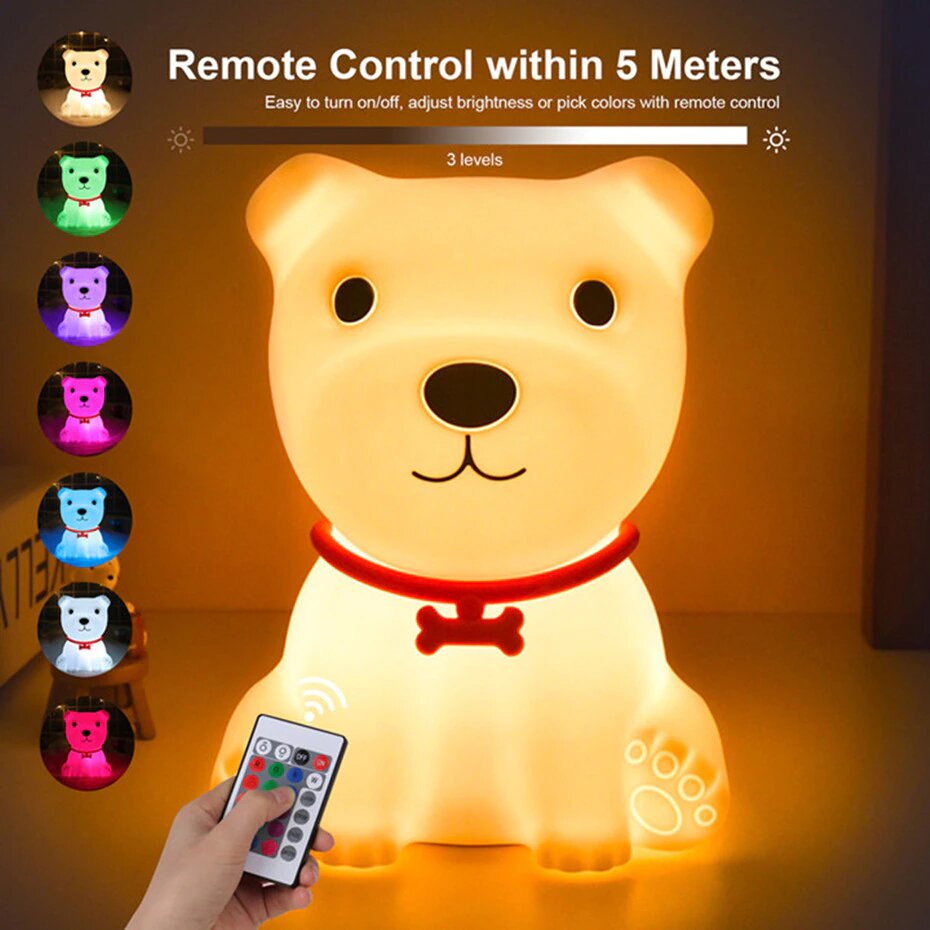 Lampu Tidur Malam Anak Sensor Gerak Model Cute Dog With Remote Control