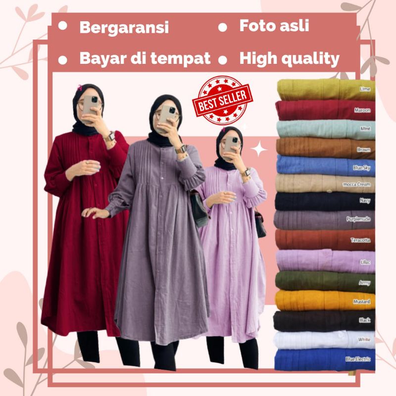 Long Tunik Tunic Wanita Terbaru Busui Friendly Polos Linen Rami Premium Ld 110 Vista Long Tunik