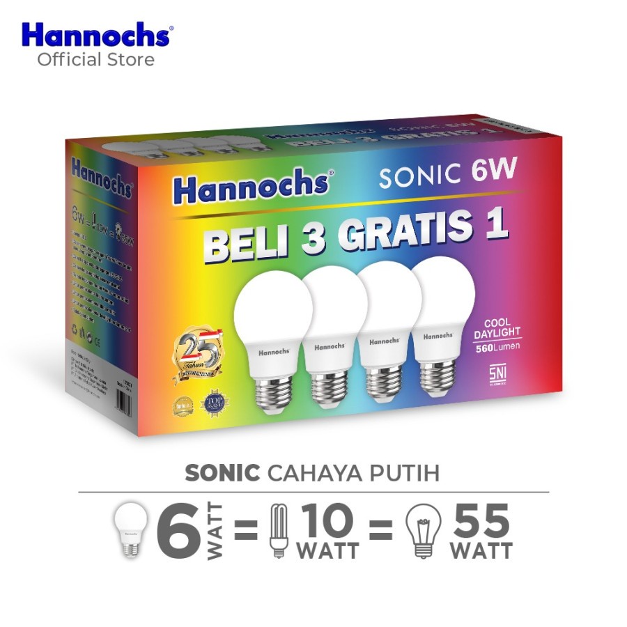 Lampu LED Hannochs Sonic 6w 6 watt multipack paket isi 4 pcs lampu