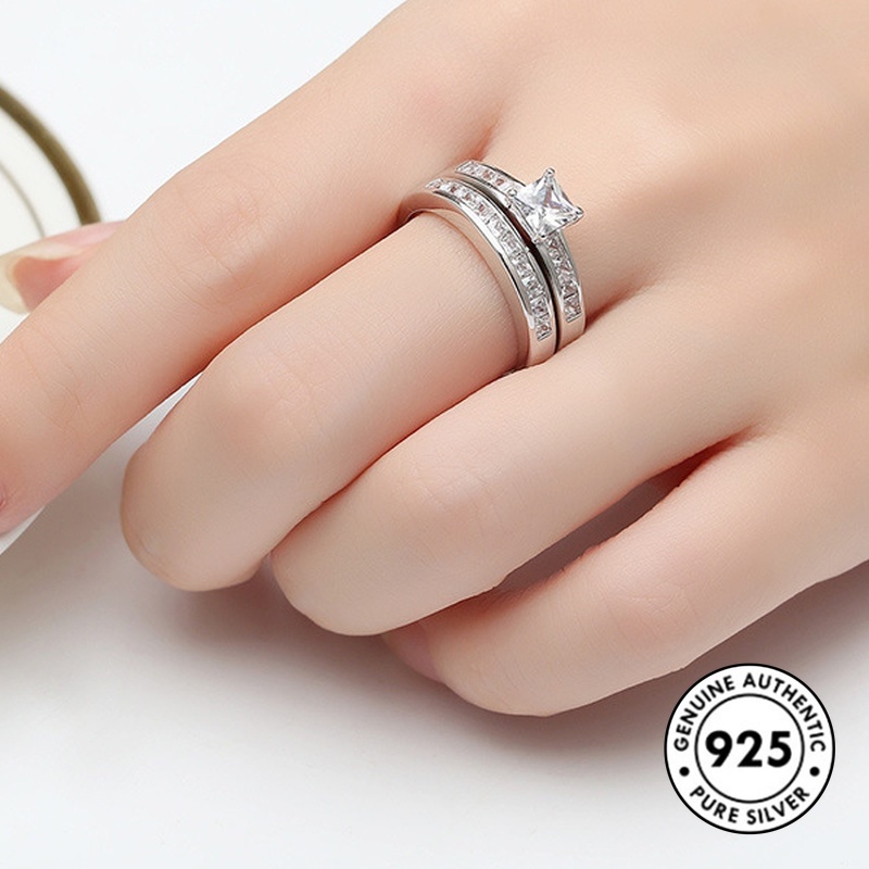 Set Cincin Berlian Lapis Ganda Bahan S925 Silver Untuk Wanita