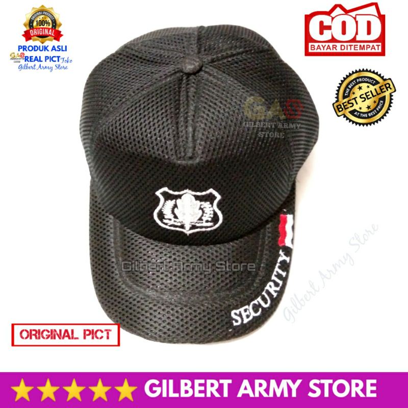 GILBERT ARMY Store Topi Security Satpam Jaring Biru Hitam Kualitas Premium Keren Logo Bordir