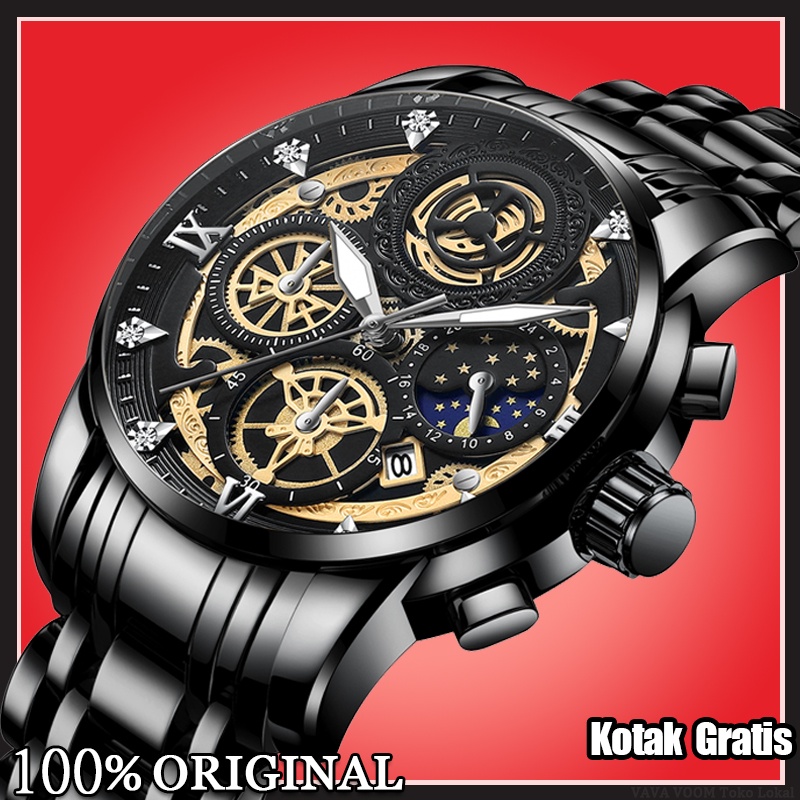 VaVa Voom 2452 Jam Tangan Pria Luxury Stainless Steel Cowok Original Quartz Original Tahan Air Watch + Kotak Gratis