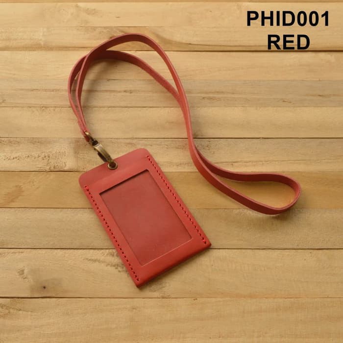 

gantungan id card kulit asli warna merah model simpel card holder