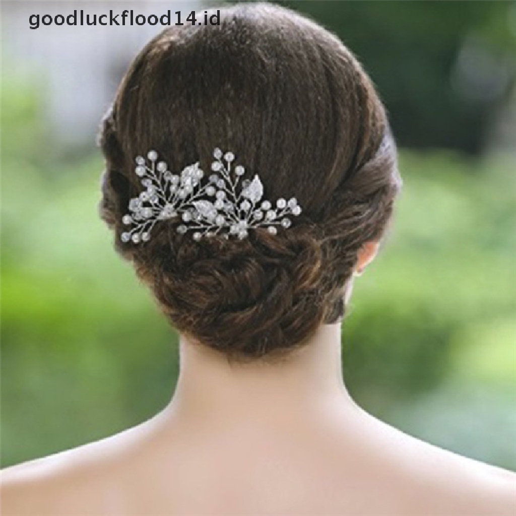 [OOID] Wedding Bridal Hair Comb Clip Crystal Rhinestone Flower Faux Pearl Hairpin ID