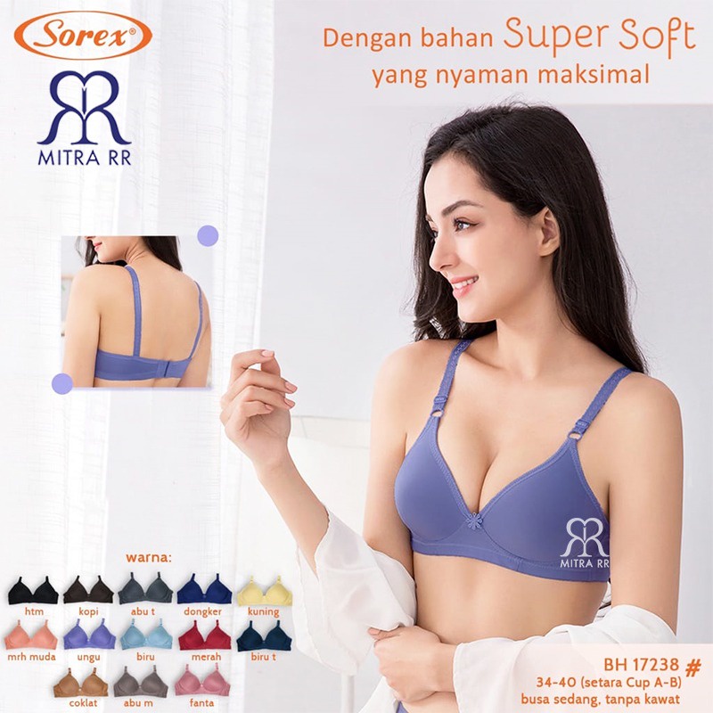 BH Sorex 17238 Bra Tanpa Kawat Super Soft Busa Sedang Setara Cup B BH Harian Simple Polos Kait 2