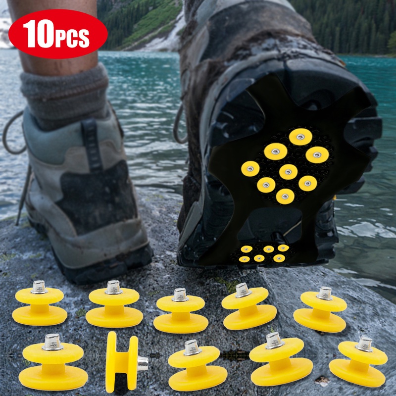 10pcs / Set Crampon Sepatu Anti slip Bahan Stainless Steel Untuk Outdoor / Climbing / Musim Dingin / Es / Salju