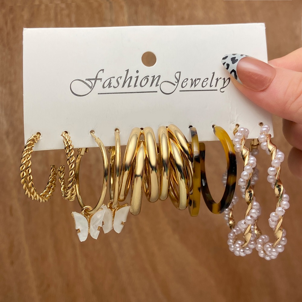 IFYOU Set Anting Stud Hias Liontin Kupu-Kupu Mutiara Warna Emas Untuk Wanita