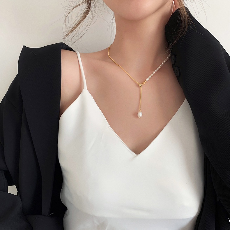 XiaoboACC Korean Fashion Freshwater Pearl Chain Necklace