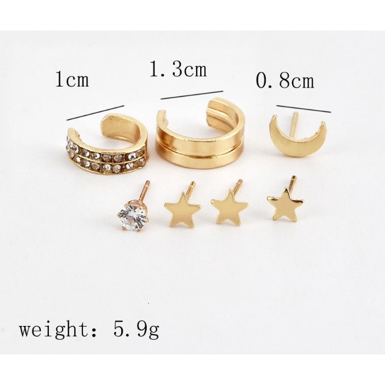 7 Buah/Set  Anting Fashion Crystal Star Moon Earrings Populer  Anting Tindik Studs