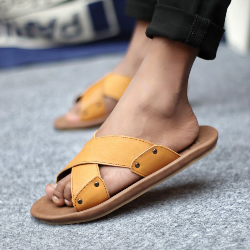 XMIN Sandal Slide Pria Kulit Asli Original Sendal Santai Murah Nyaman Anti Slip