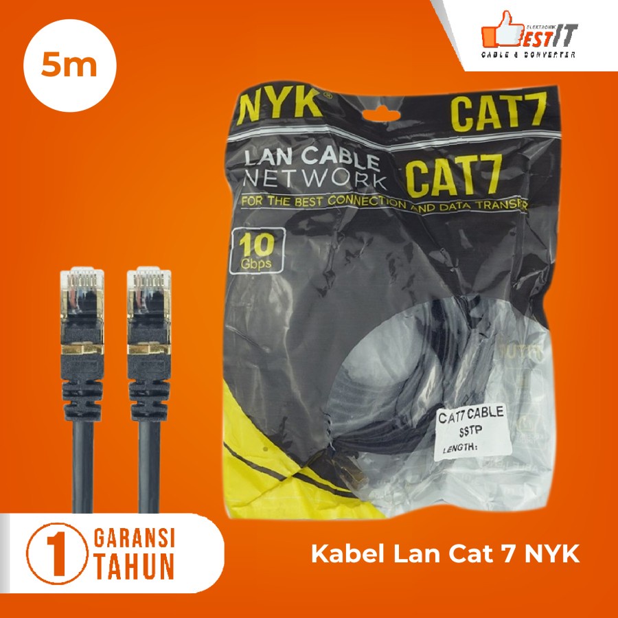 Kabel Lan SSTP Cat7 Ethernet Network 10Gbps Gold Plated RJ45 5 Meter NYK