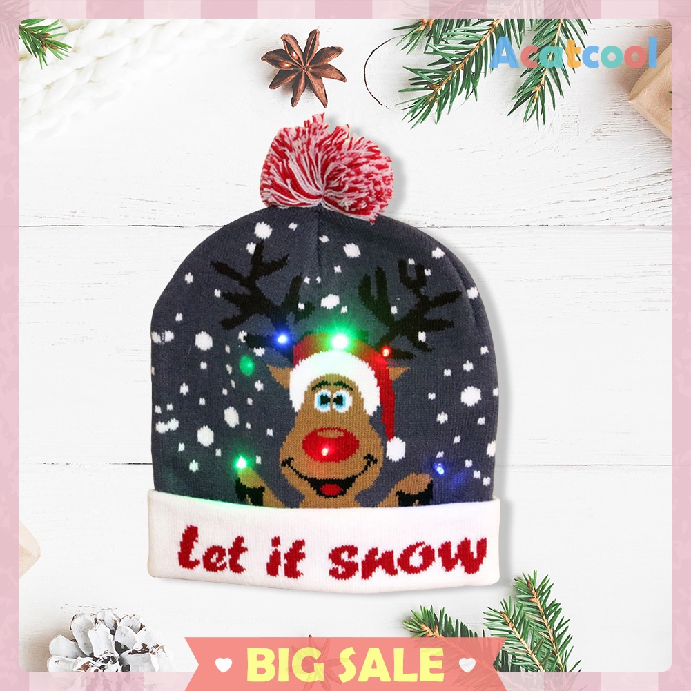 LED Christmas Knitted Hat Glowing Beanie Light-up Cap for New Year Party