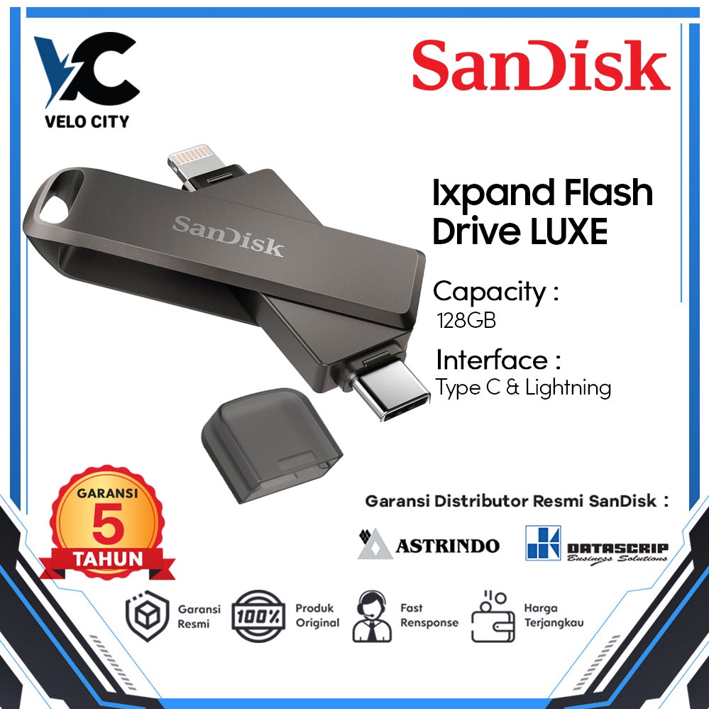 Flashdisk OTG Type-C &amp; OTG iPhone 128GB SanDisk iXpand Luxe - Garansi Resmi 2 Tahun