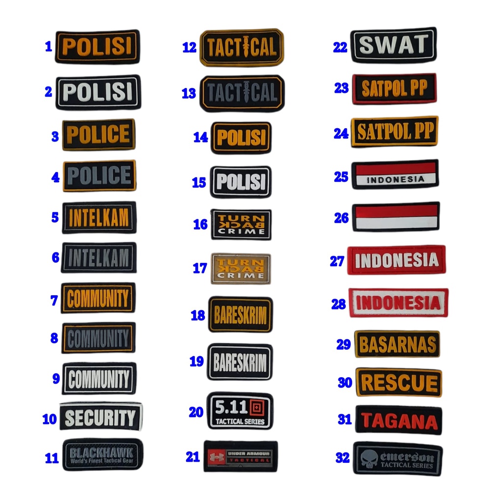 Patch Rubber Kecil Topi Swat,511,Emerson,Tatical,Blackhawk,Indonesia,Bendera,Police,Community,Rescue