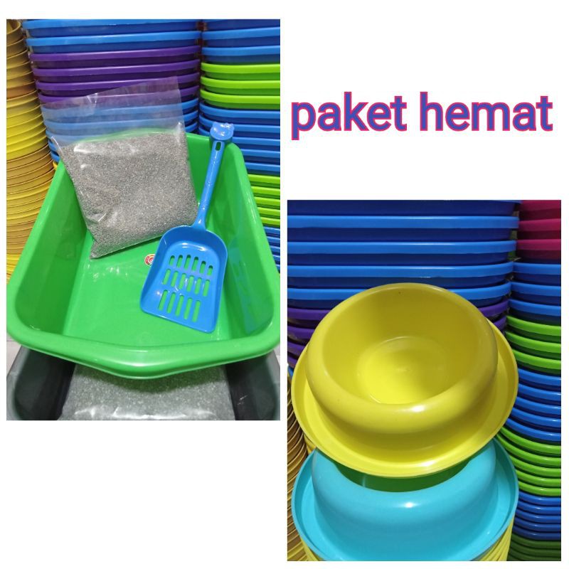 paket hemat bak pasir komet,serokan dan pasir zeolit1kg gratis tempat makan/Cat Litter Box/Bak Pasir