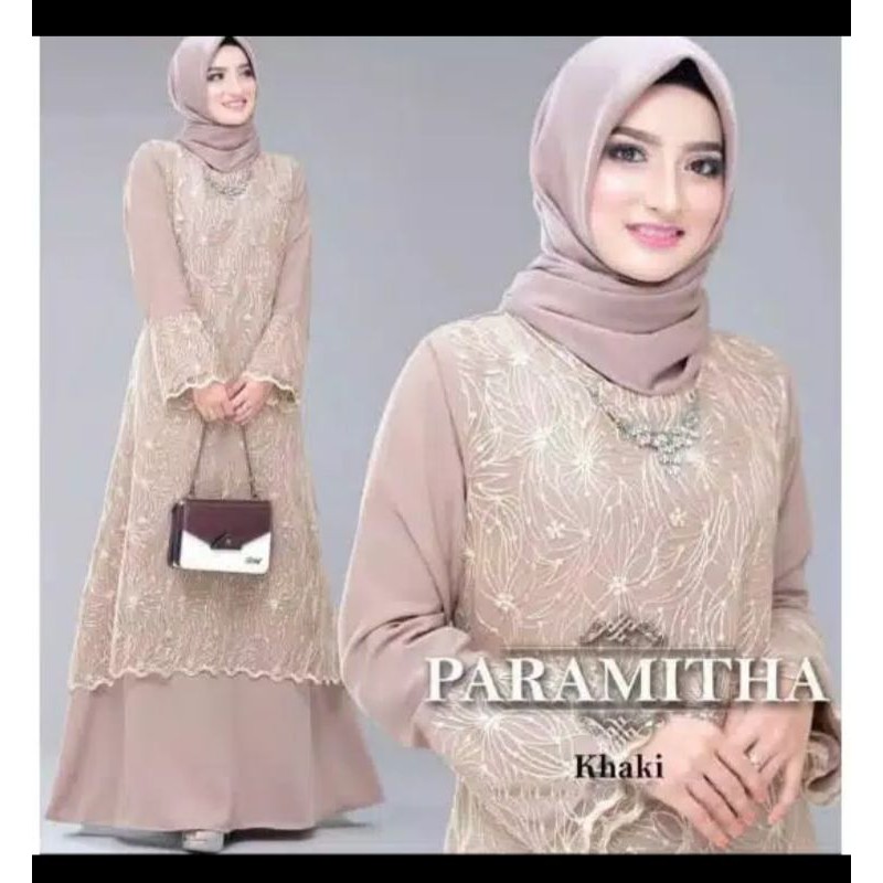 gamis brokat murah warna khaki