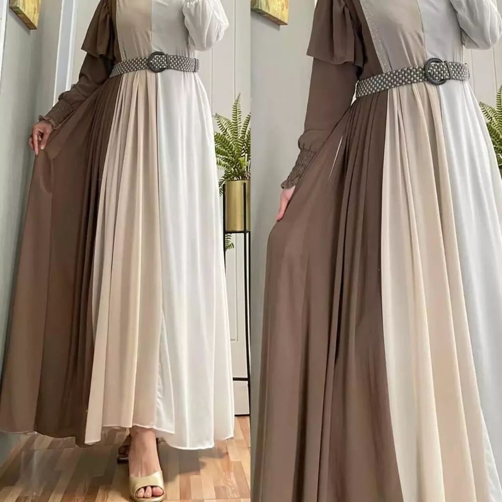 Gamis Malaysia Ceruty Babydoll Full Furing Baju Kondangan Wanita Pelangi Dress Gaun Pesta Muslimah Gamis Jumbo