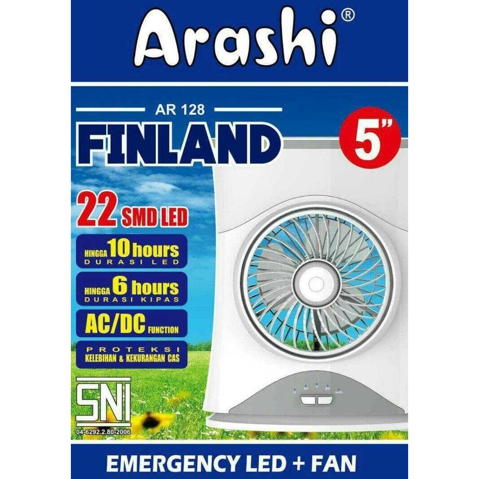 ARASHI AR 128 FINLAND Lampu LED Emergency Lamp + Kipas/Fan + Powerbank