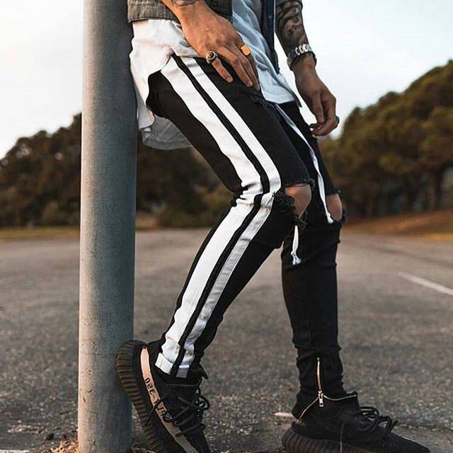 Trackpants denim ripped zipper