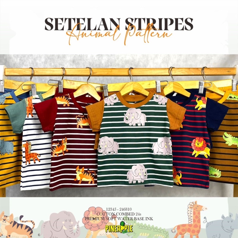 STELAN STRIPES ANIMAL/ Stelan Pendek Anak Pineapple Kids size 1-5