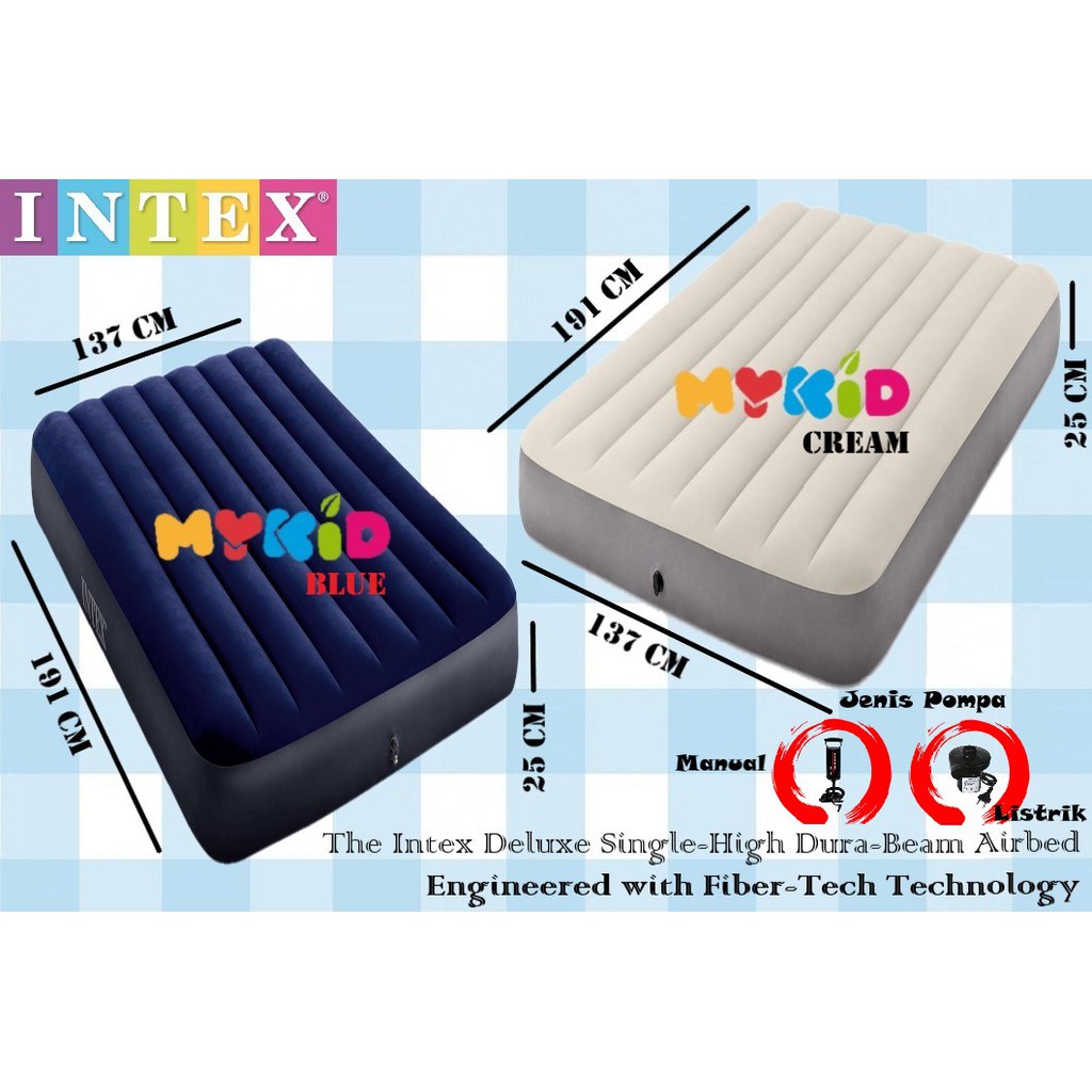 PAKET KASUR ANGIN INTEX (191cmX137cmX25cm) FULL DELUXE SINGLE-HIGH AIRBED 64708 / 64758 / 64102 SNI