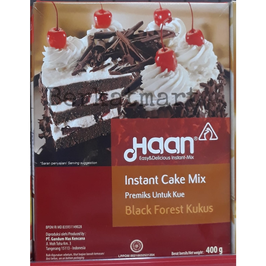 Haan Instant Cake Mix Black Forest Kukus Tepung Premix Blackforest 400