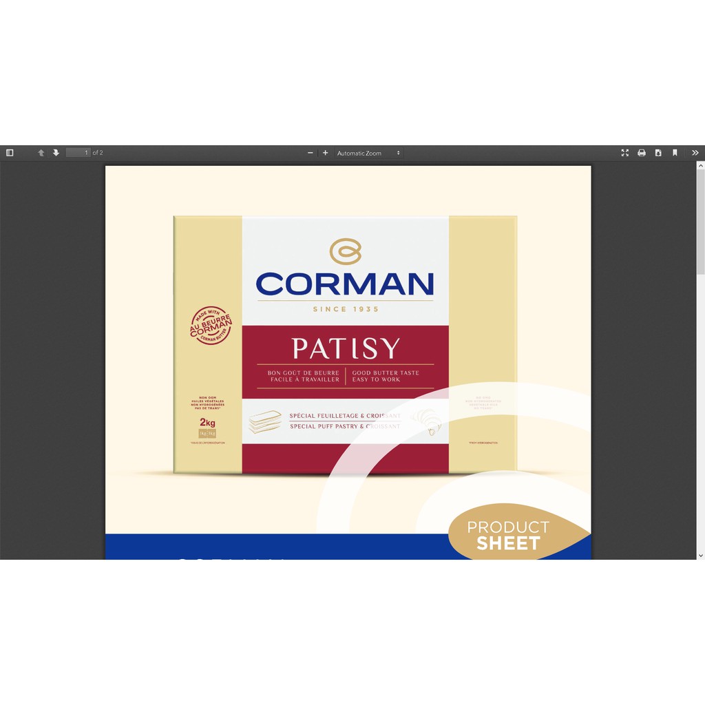 CORMAN PATISY Sheet 2kg Butter Unsalted