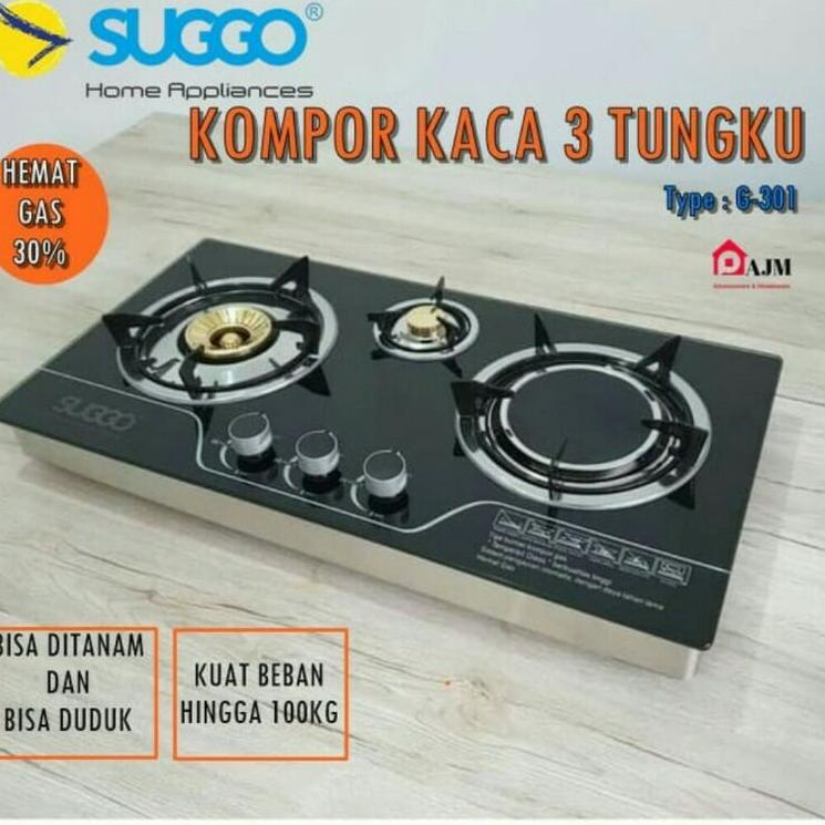 Terbaik.. Kompor kaca tanam gas 3 tungku/kompor suggo G301