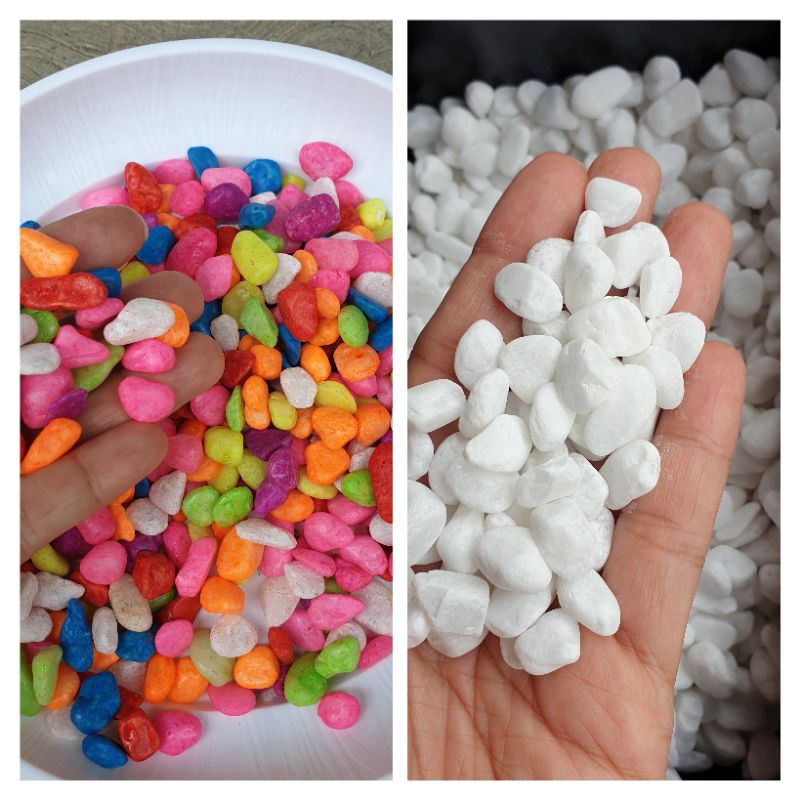 BATU CORAL 300gr kerikil kecil warna warni pelangi atau putih bersih cantik 300gr