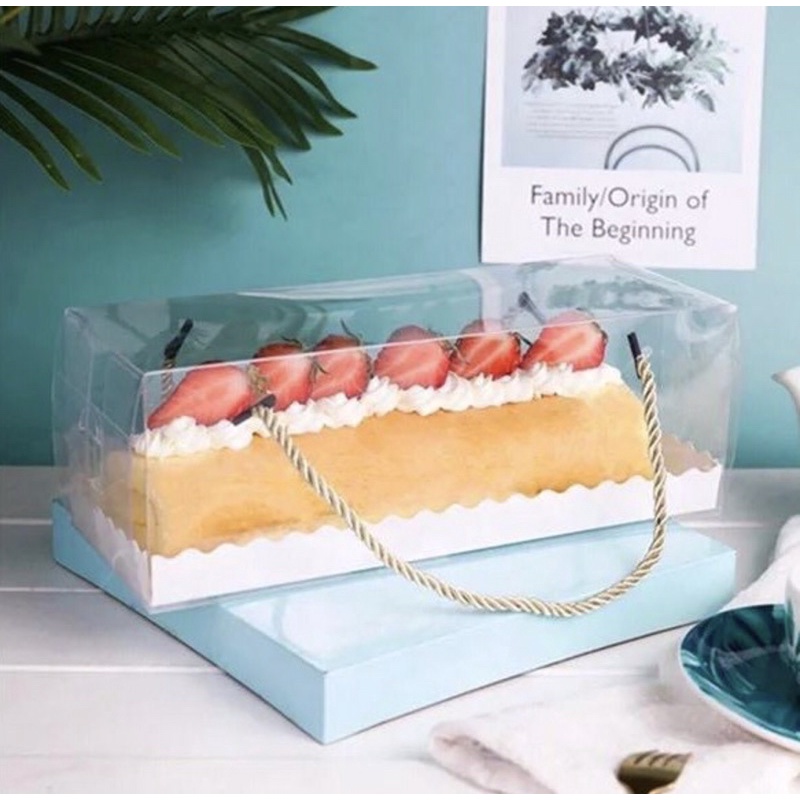 

(MIN 5 pcs) box mika handle roll cake/ kotak kue mika panjang