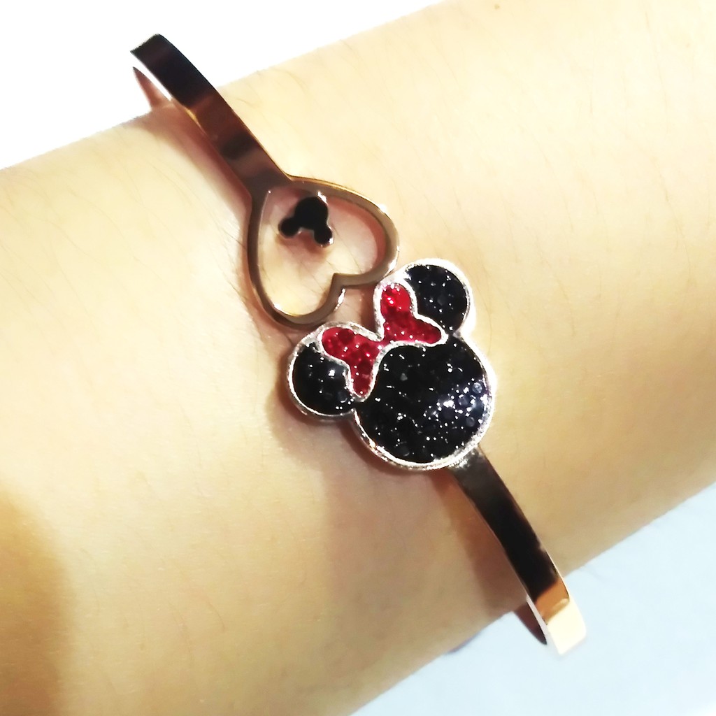 Raka Acc - Gelang Tangan Wanita Bangle MINNIE Hitam Love Rose Gold TITANIUM Perhiasan Wanita