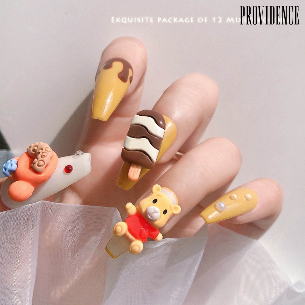 Providence 12Pcs / Set Hiasan Kuku Motif Kartun Bunga / Beruang Bahan Resin Untuk Nail Art / Manicure DIY