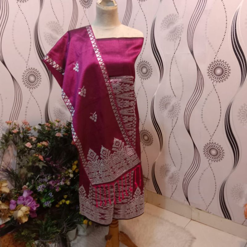 songket silungkang semi kristal warna pink fanta