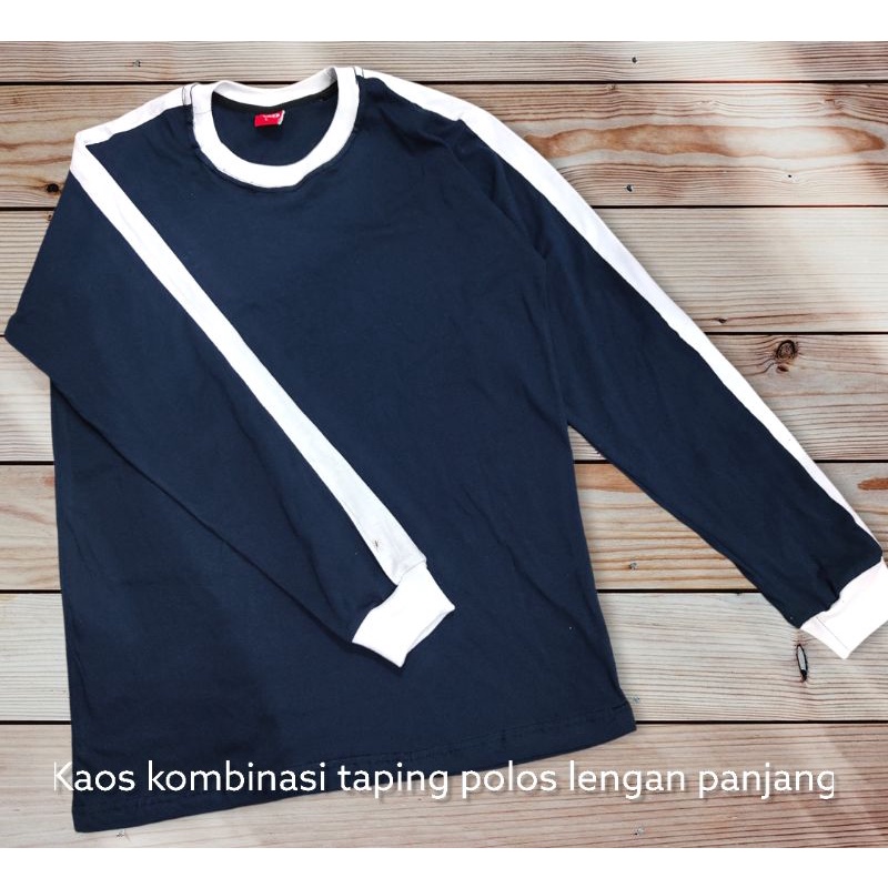 kaos kombinasi polos lengan panjang rip lengan