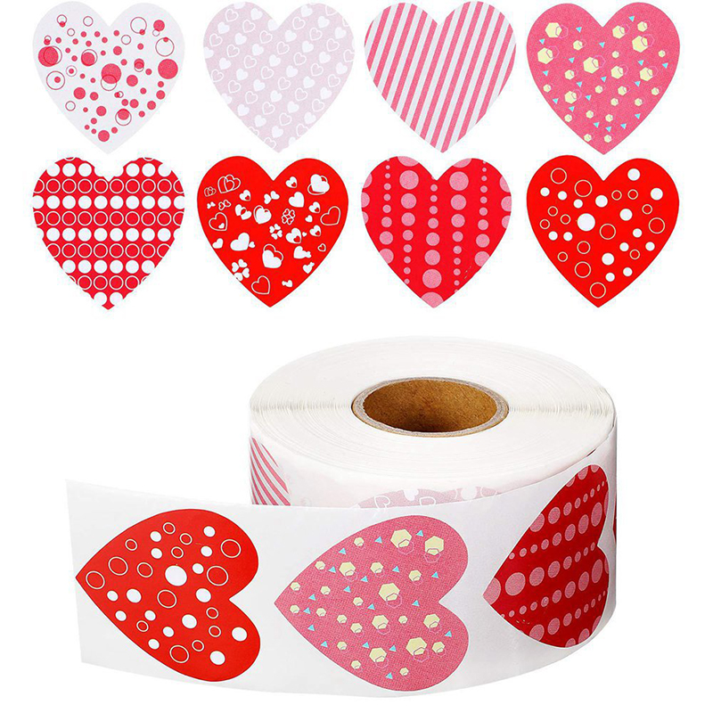 500pcs / Roll Stiker Bentuk Hati Dengan Perekat Untuk Dekorasi Hadiah Hari Valentine