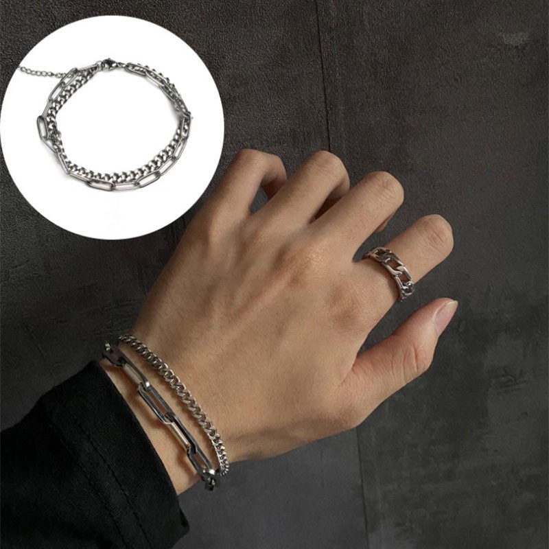 [ACKER] Mode Hip hop Gaya Titanium Gelang Untuk Wanita / Pria