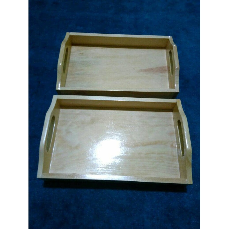 Nampan / Baki/ Tray Kayu Pinus 35 x25 cm pegangan melengkung