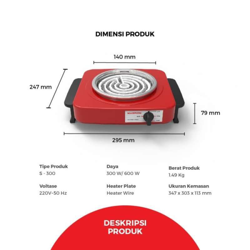 Kompor Listrik Maspion S300 Garansi Toko dan Garansi Resmi