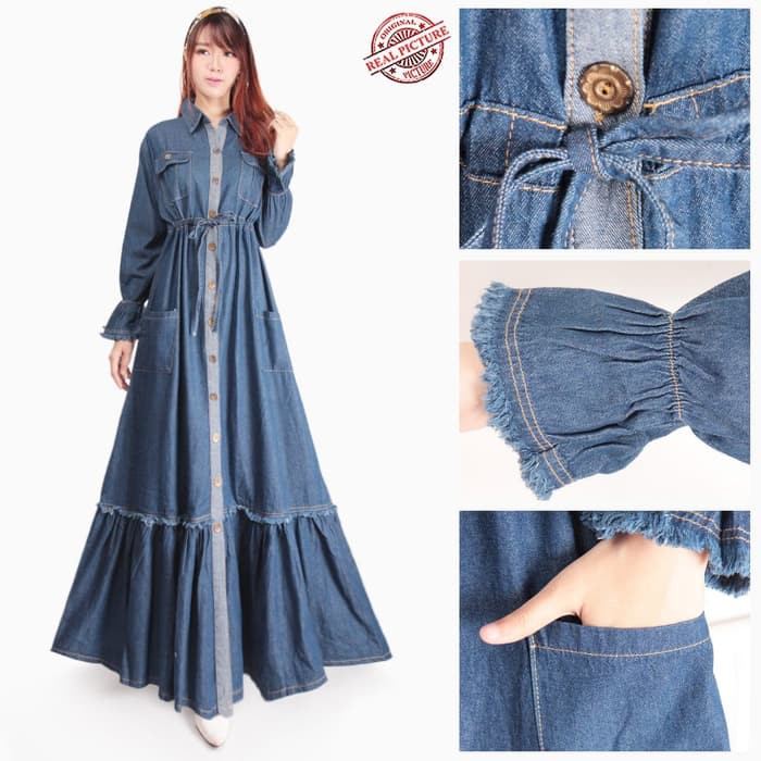 Setelan Dress Wanita Gruvi Chanel Set By Hasna Original Fashio 8741GI Dress Maxi Molgy Gamis Jeans