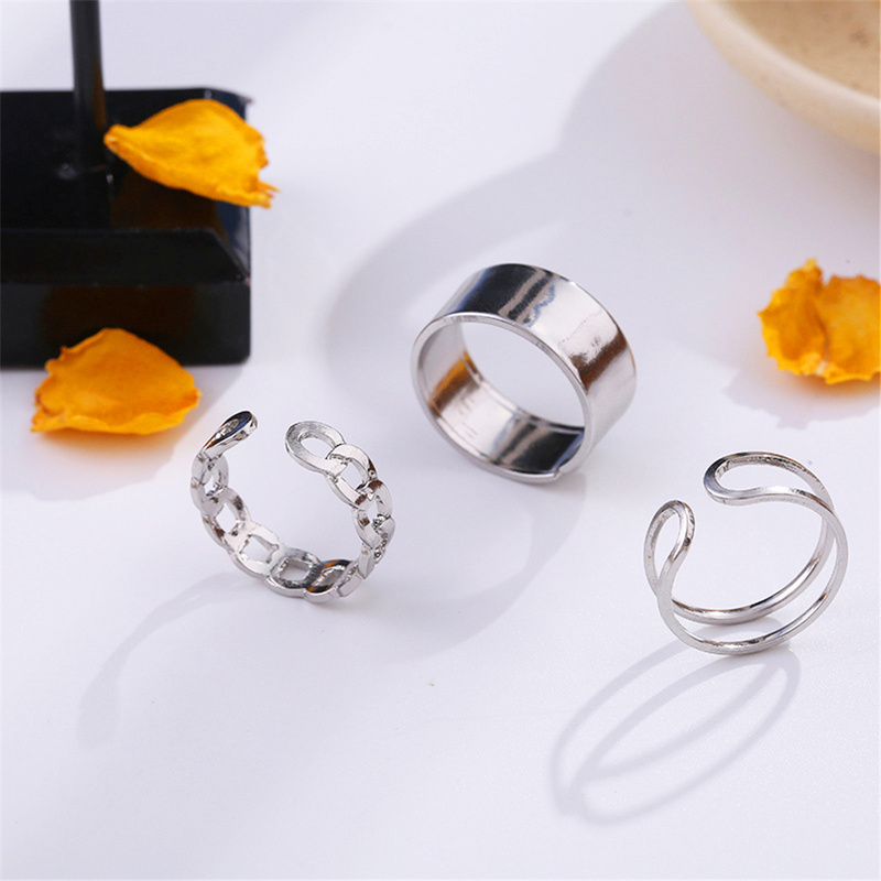 1/3/5 Pcs Trendy Hiphop Geometry Punk  Rings  Set / Buckle Joint Tail Ring / Lovely Opening Index Finger Tail Ring Jewelry Accessories